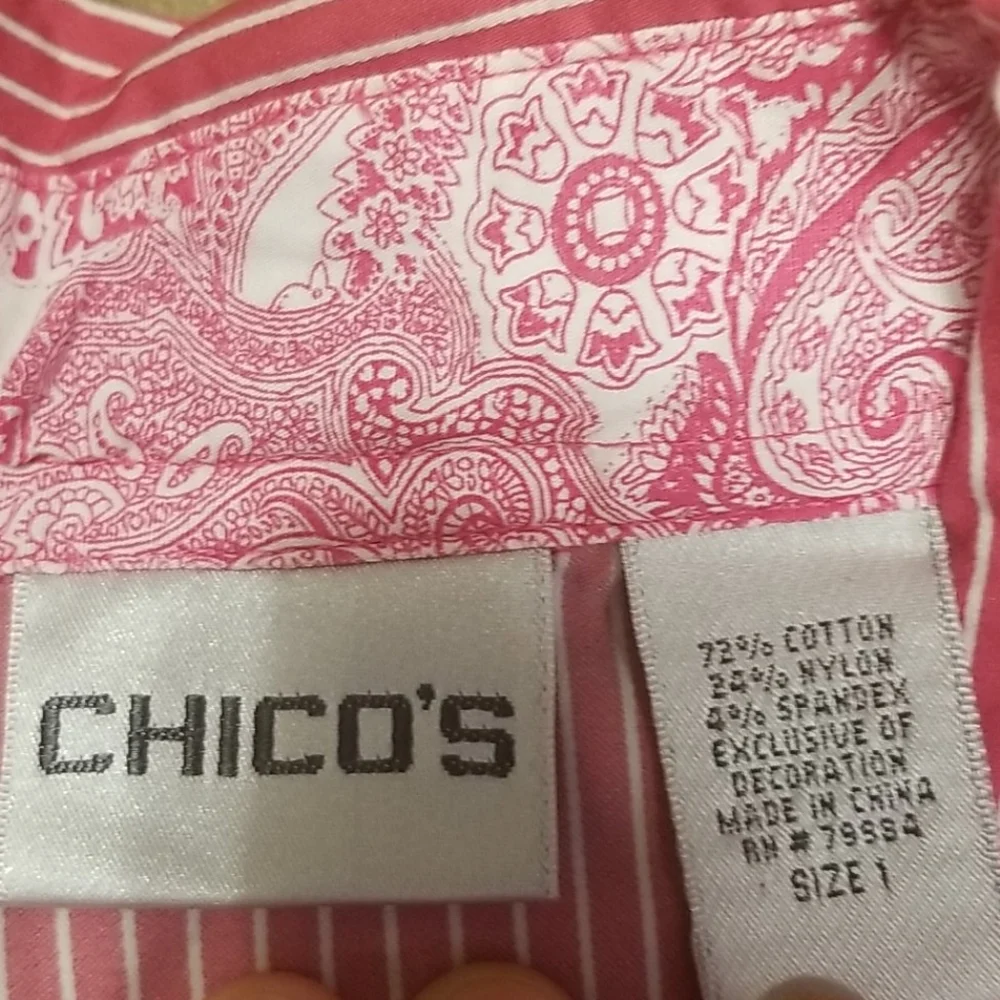 CHICO: SIZE 1, PINK/WHITE STRIPED BUTTON DOWN - Picture 2 of 2